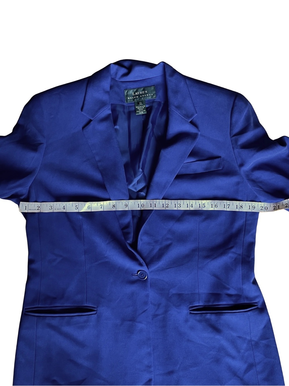 Vintage LAUREN RALPH LAUREN Women's Royal Blue Cotton Silk Blazer Jacket 10 - Picture 10 of 15